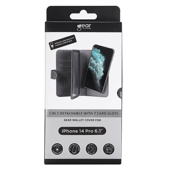 iPhone 14 Pro GEAR Læder Cover 2-i-1 m. Pung 7 kort - Sort