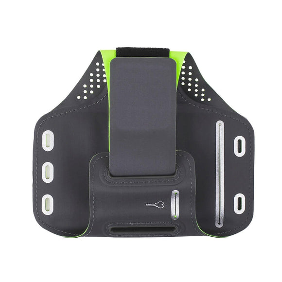 GEAR Universal Løbearmbånd til Mobil m. Lomme til Nøgle & Reflekskant (Maks. Mobil: 70 x 145mm) - Grå / Grøn