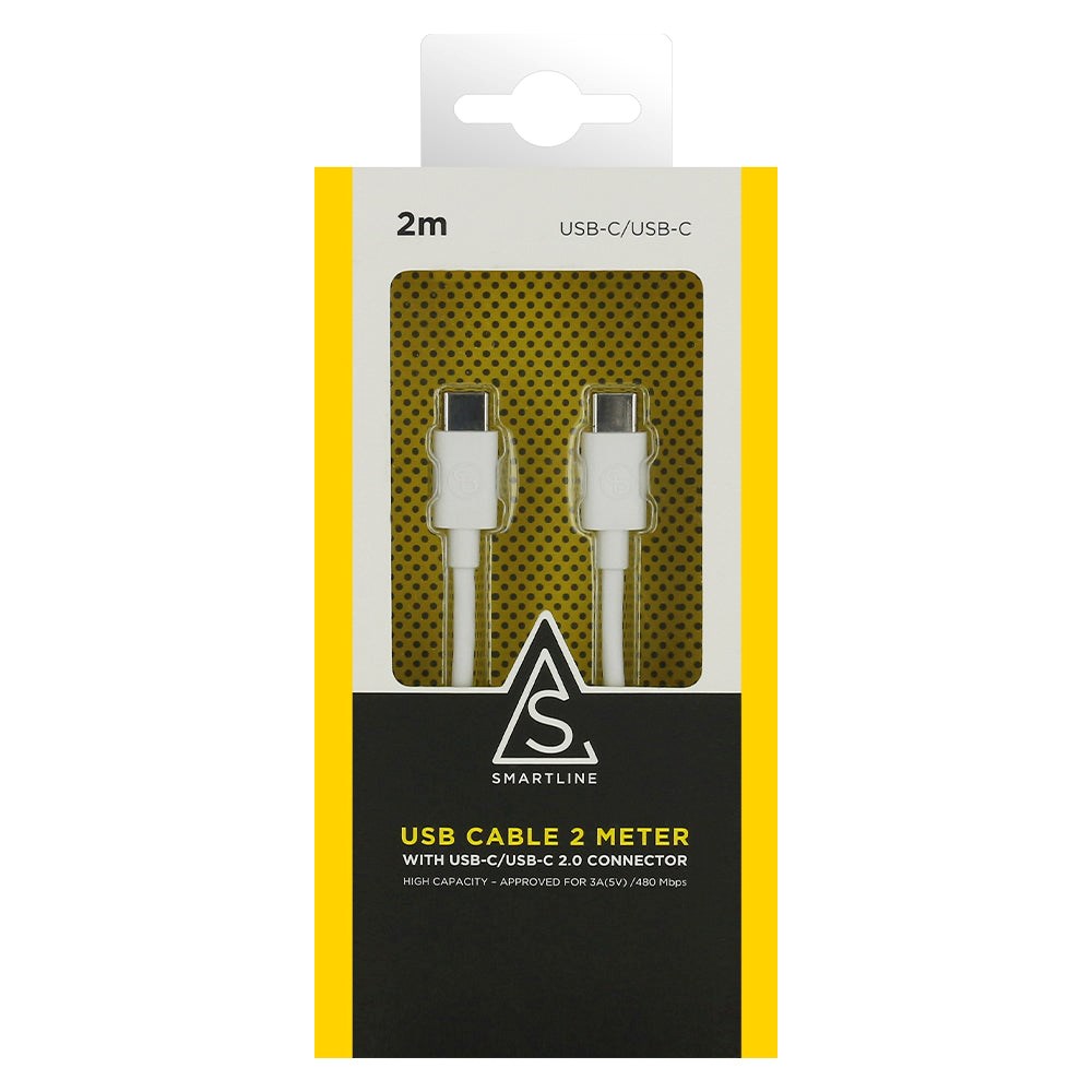 Smartline (3A/60W) USB-C til USB-C Kabel 2 m. - Hvid