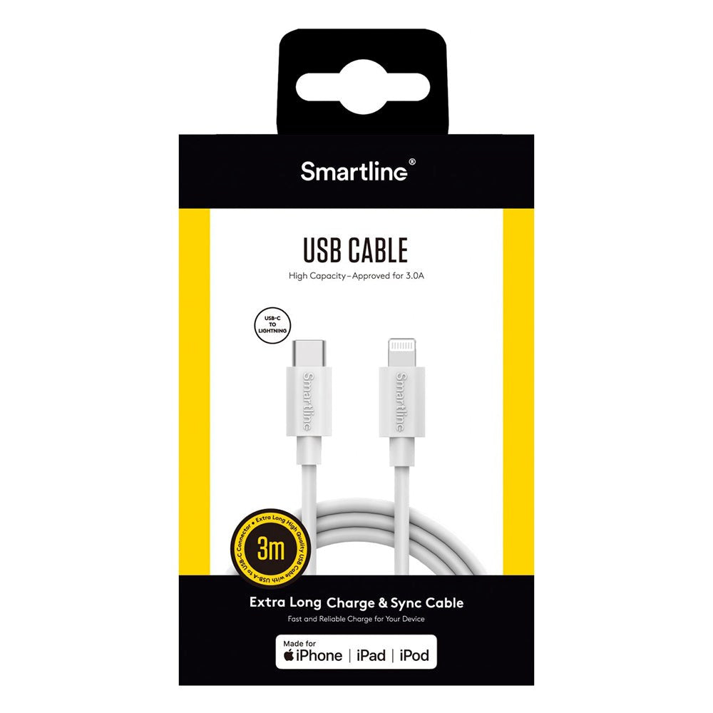 Smartline (27W) USB-C til Lightning Kabel 3 m. - Hvid