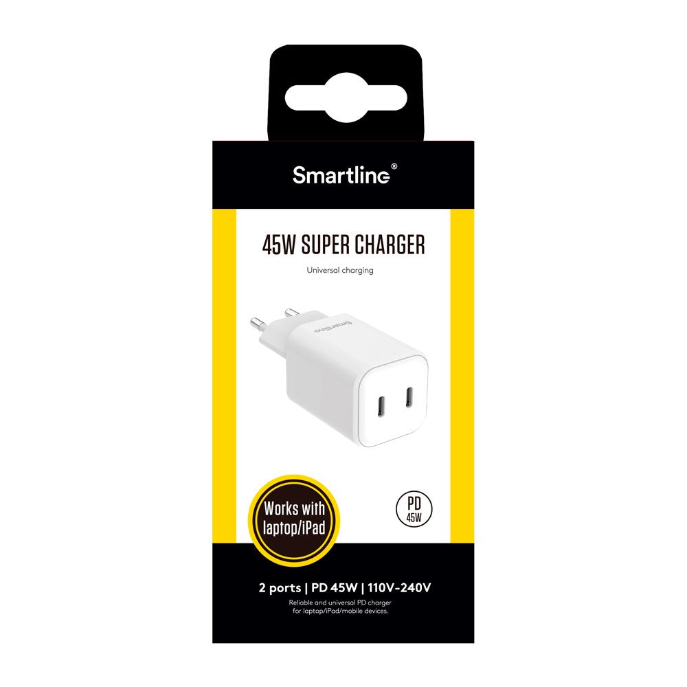 Smartline PD 45W Vægoplader m. 2x USB-C - Hvid