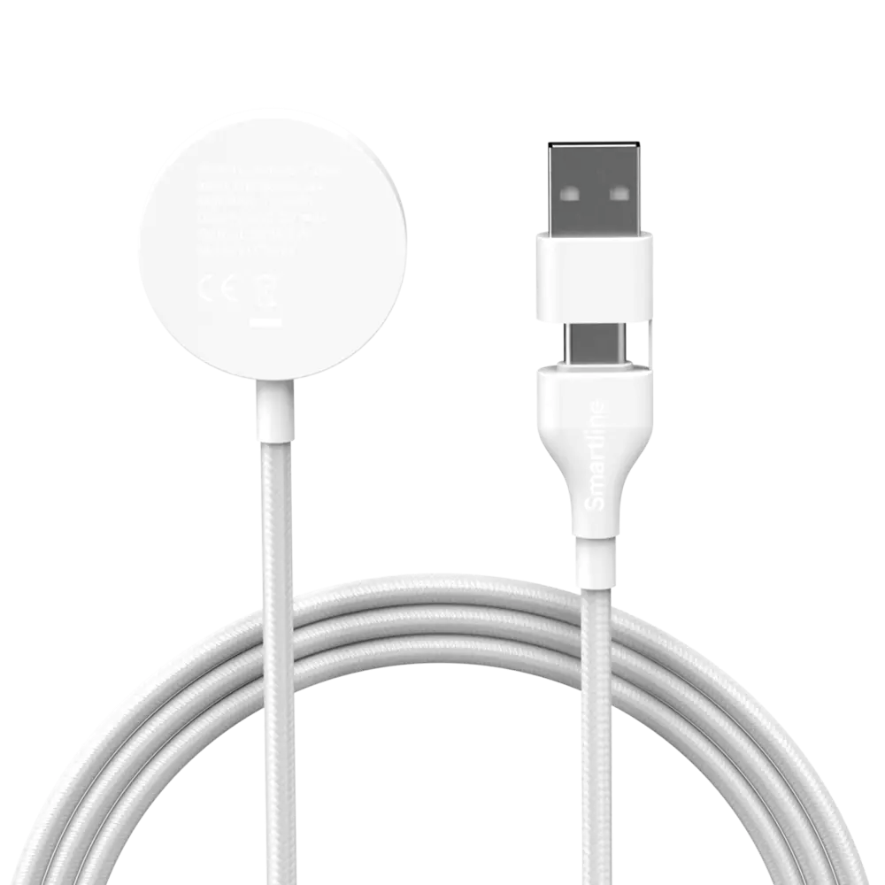 Smartline Apple Watch Oplader m. 2-i-1 USB-A & USB-C - 1m - Hvid