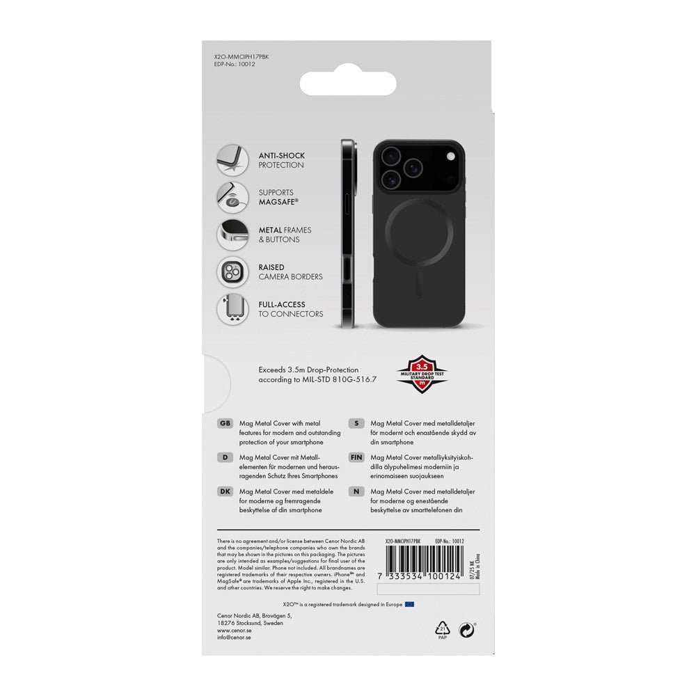 X2O iPhone 17 Pro Mag Metal Cover - MagSafe Kompatibel - Sort