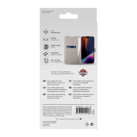 X2O iPhone 17 Pro Classic Wallet Flip Cover - Kortholder & Ståfunktion - Beige