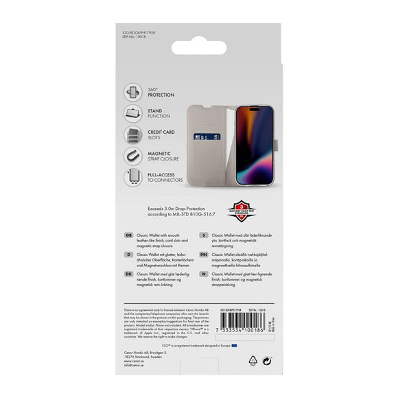 X2O iPhone 17 Pro Classic Wallet Flip Cover - Kortholder & Ståfunktion - Beige