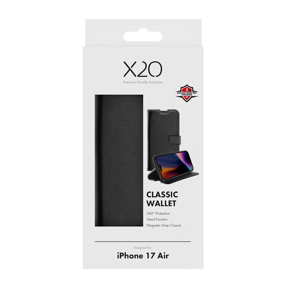 X2O iPhone Air Classic Wallet Flip Cover - Kortholder & Ståfunktion - Sort