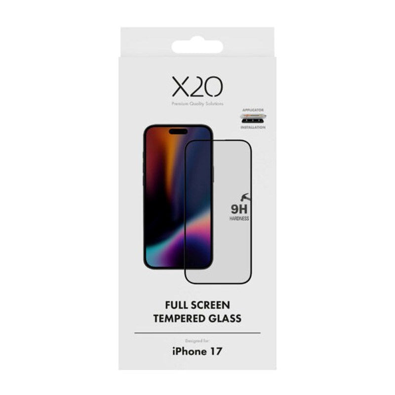 X2O iPhone 17 9H Hærdet Beskyttelsesglas inkl. Monteringsramme - Gennemsigtig / Sort Kant