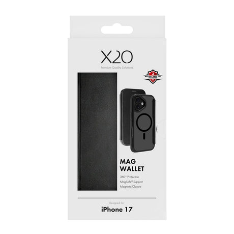 X2O iPhone 17 Mag Wallet Flip Cover m. Kortholder- Sort