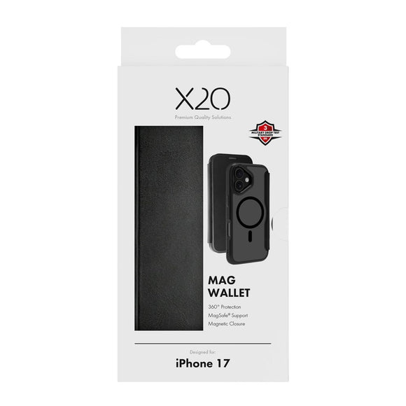 X2O iPhone 17 Mag Wallet Flip Cover m. Kortholder- Sort