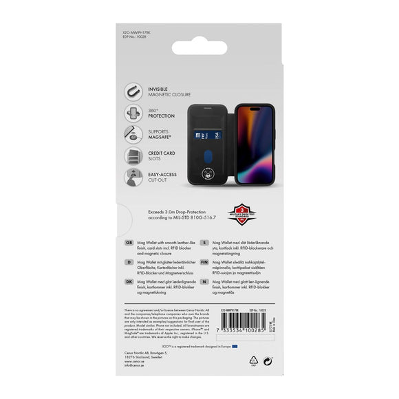 X2O iPhone 17 Mag Wallet Flip Cover m. Kortholder- Sort