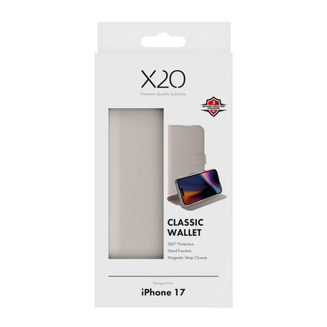 X2O iPhone 17 Classic Wallet Flip Cover - Kortholder & Ståfunktion - Beige