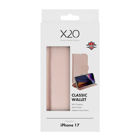 X2O iPhone 17 Classic Wallet Flip Cover - Kortholder & Ståfunktion - Rose Gold