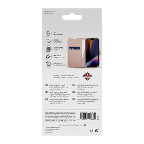 X2O iPhone 17 Classic Wallet Flip Cover - Kortholder & Ståfunktion - Rose Gold