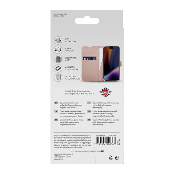 X2O iPhone 17 Classic Wallet Flip Cover - Kortholder & Ståfunktion - Rose Gold