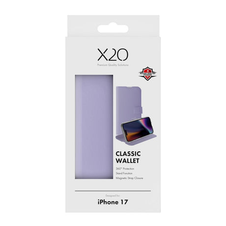 X2O iPhone 17 Classic Wallet Flip Cover - Kortholder & Ståfunktion - Lilla