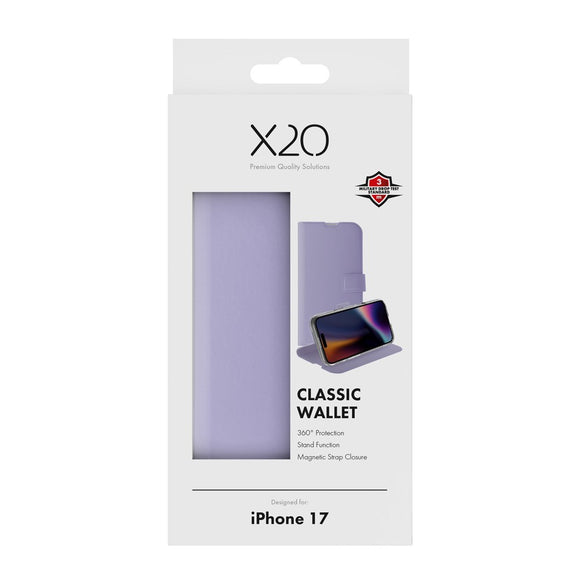 X2O iPhone 17 Classic Wallet Flip Cover - Kortholder & Ståfunktion - Lilla