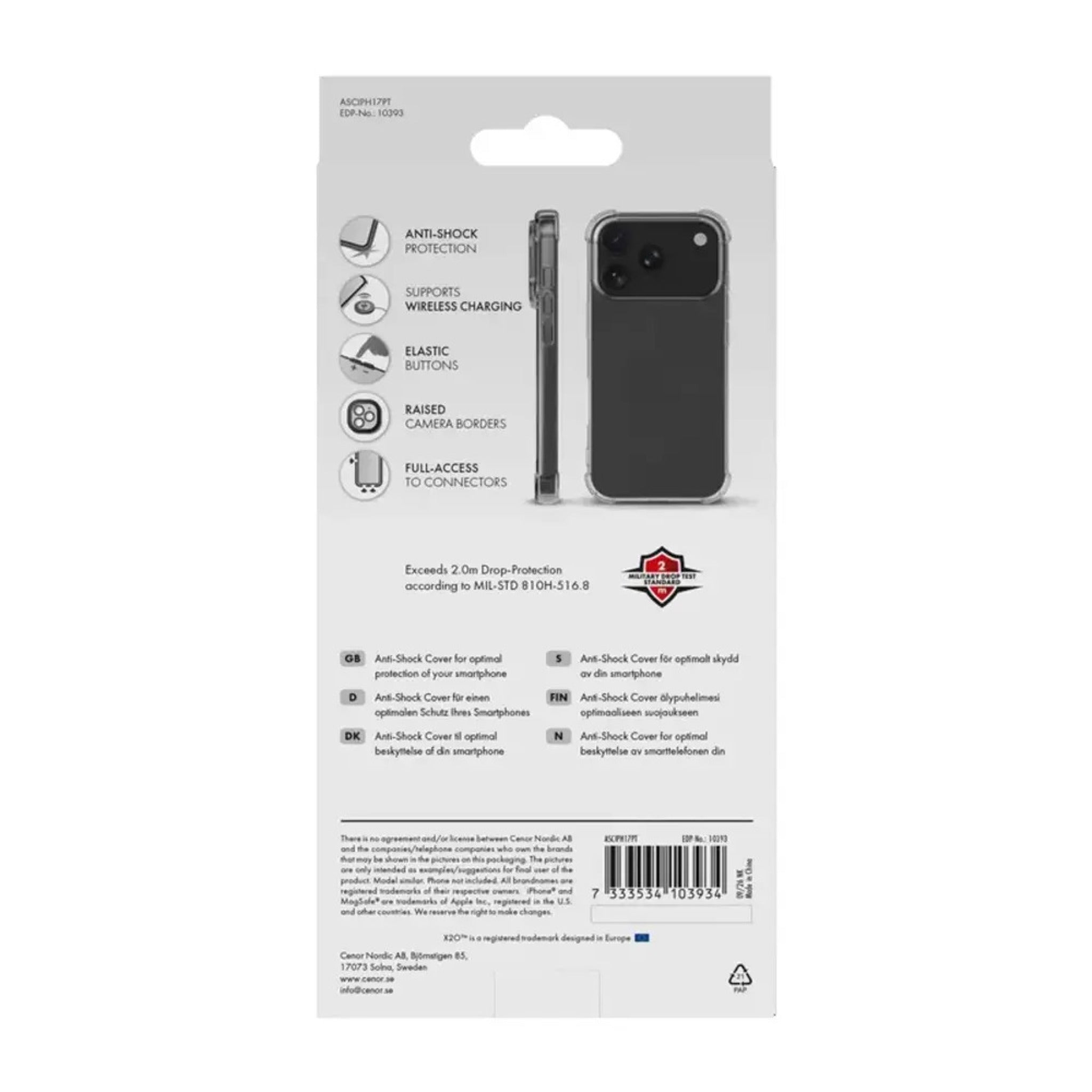 iPhone 18 Pro / 17 Pro X2O Anti-Shock Cover - Gennemsigtig