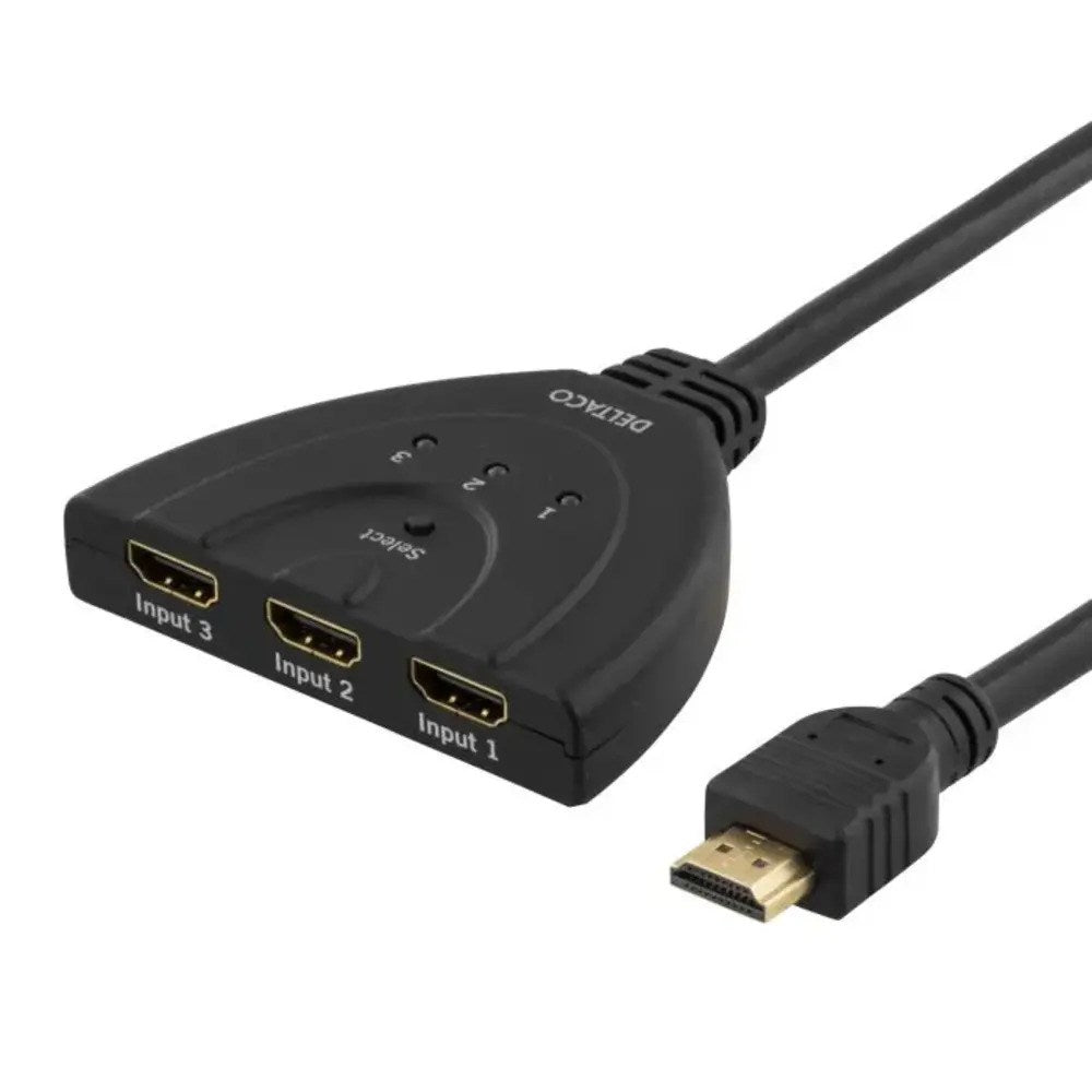 HDMI Pigtail Switch 3-i-1 Deltaco - Sort