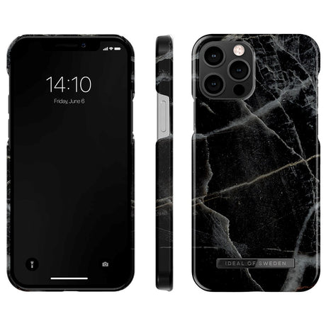iDeal Of Sweden iPhone 12 / 12 Pro Fashion Case Black Thunder Marble