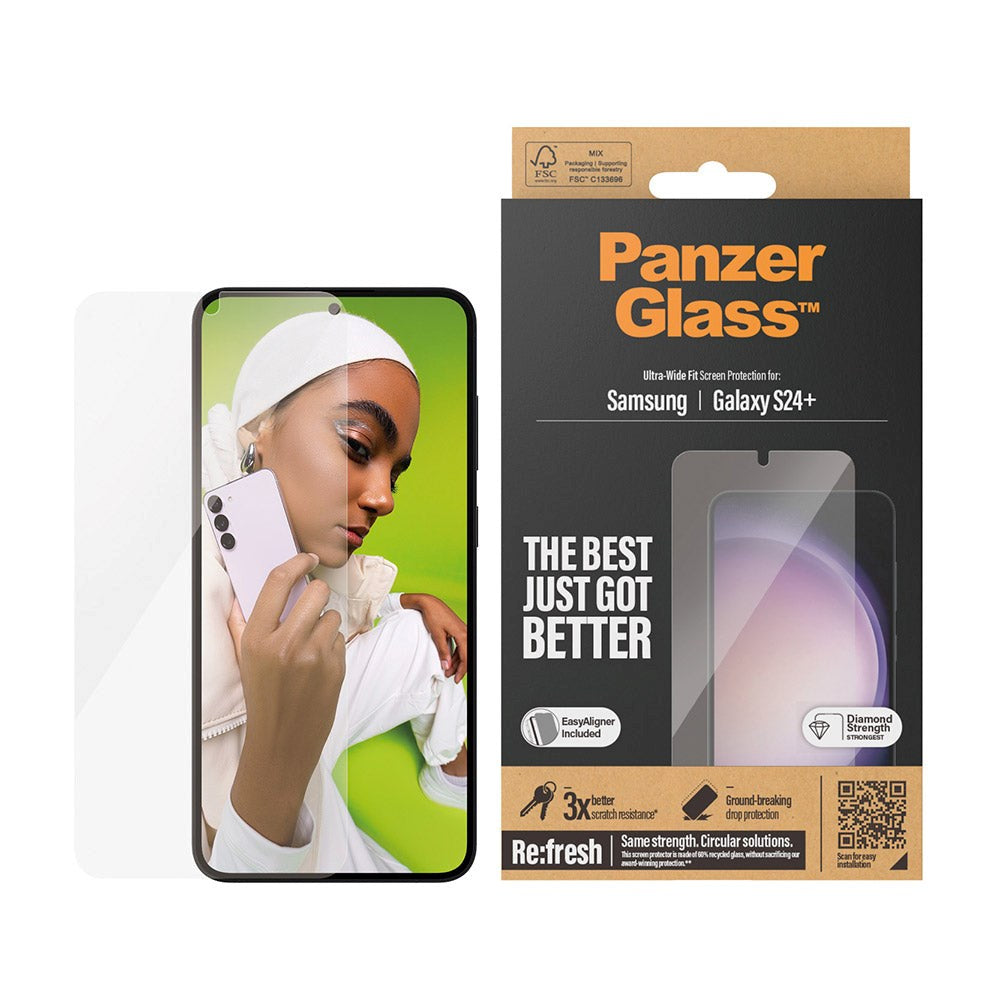 Samsung Galaxy S24+ (Plus) PanzerGlass Ultra Wide Fit Re:fresh Skærmbeskyttelse m. EasyAligner - Diamond Strength - Gennemsigtig