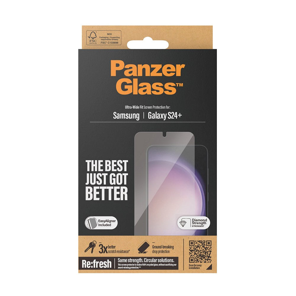 Samsung Galaxy S24+ (Plus) PanzerGlass Ultra Wide Fit Re:fresh Skærmbeskyttelse m. EasyAligner - Diamond Strength - Gennemsigtig