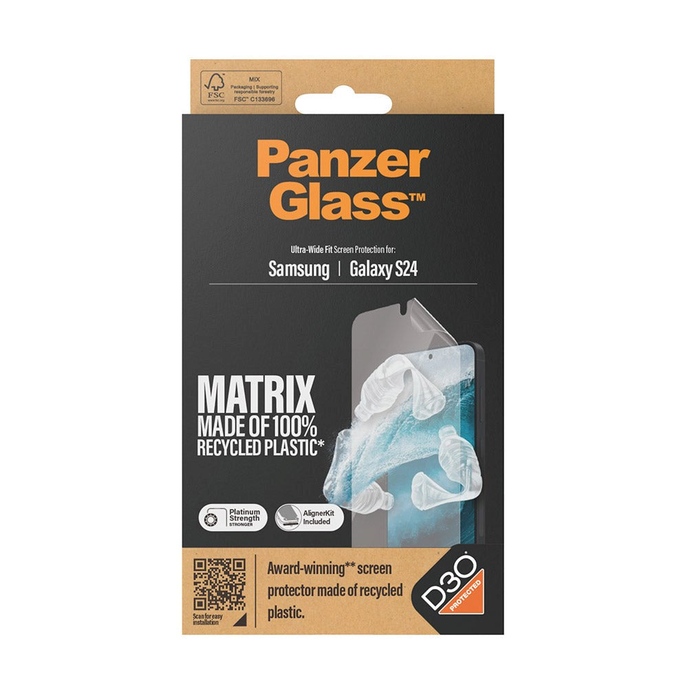 Samsung Galaxy S24 PanzerGlass Matrix AntiBacterial Ultra Wide Fit Skærmbeskyttelse - AlignerKit - Platinum Strength - Gennemsigtig
