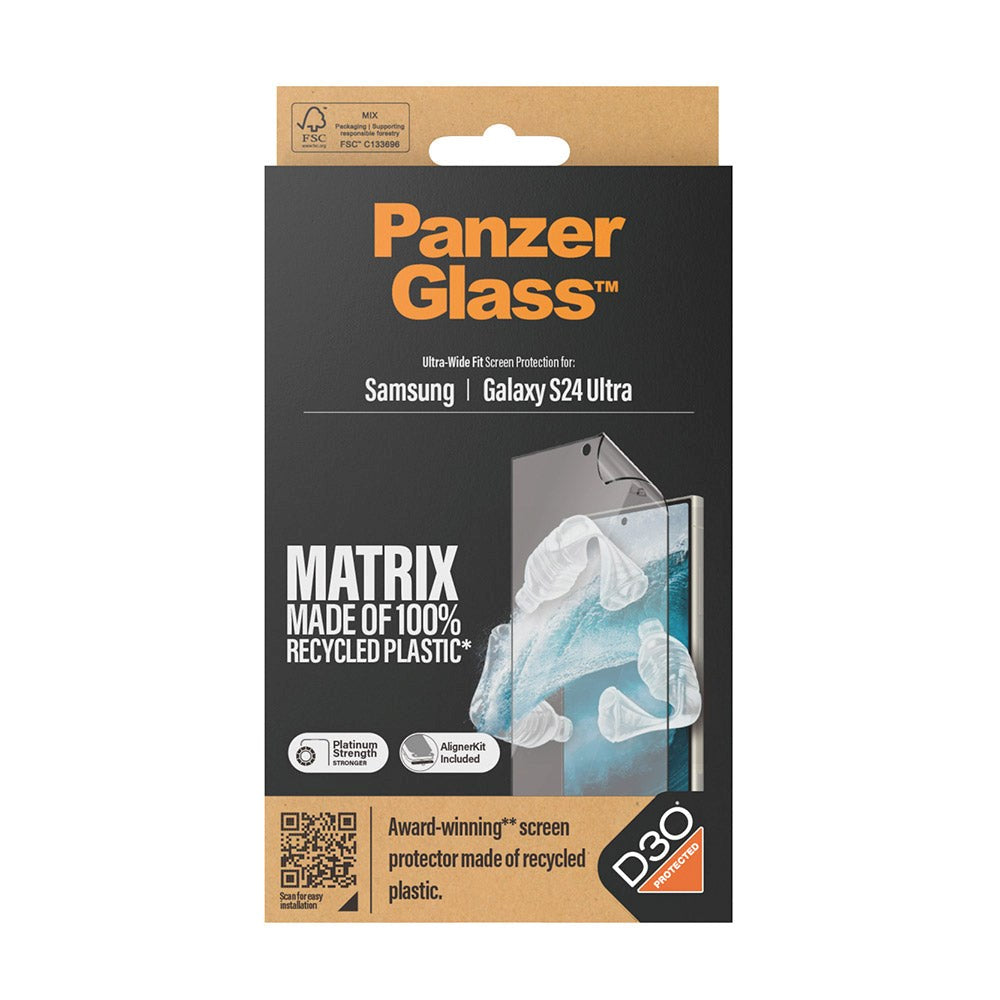 Samsung Galaxy S24 Ultra PanzerGlass Matrix AntiBacterial Ultra Wide Fit Skærmbeskyttelse - AlignerKit - Platinum Strength - Gennemsigtig
