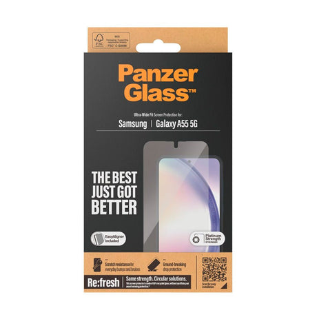 Samsung Galaxy A55 (5G) PanzerGlass Ultra Wide Fit Re:fresh Skærmbeskyttelse m. EasyAligner - Platinum Strength - Gennemsigtig