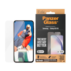 Samsung Galaxy A55 (5G) PanzerGlass Ultra Wide Fit Re:fresh Skærmbeskyttelse m. EasyAligner - Platinum Strength - Gennemsigtig