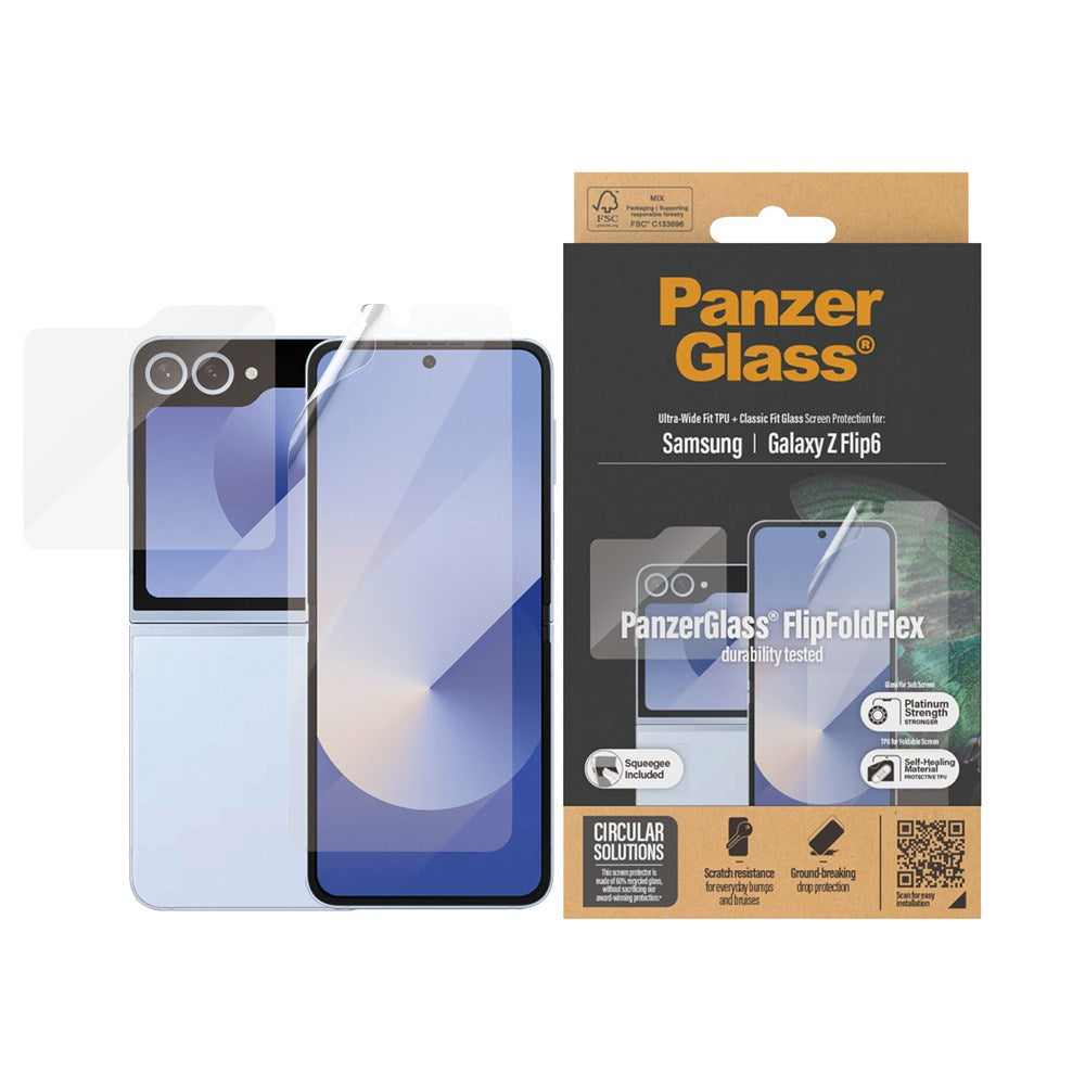 Samsung Galaxy Z Flip7 FE / Flip6 PanzerGlass FlipFoldFlex Skærmbeskyttelse - Platinum Strength - Gennemsigtig