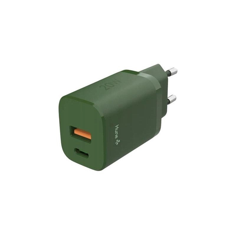 Hune Huron 20W Vægoplader m. 1 x USB-C 1 x USB-A - Grøn