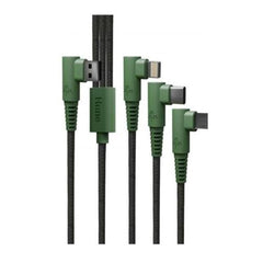 Hune Hiedra 3-i-1 USB-A Multikabel m. Vinklet Stik - 1 x USB-C 1 x Lightning 1 x MicroUSB - 1.2m - Grøn