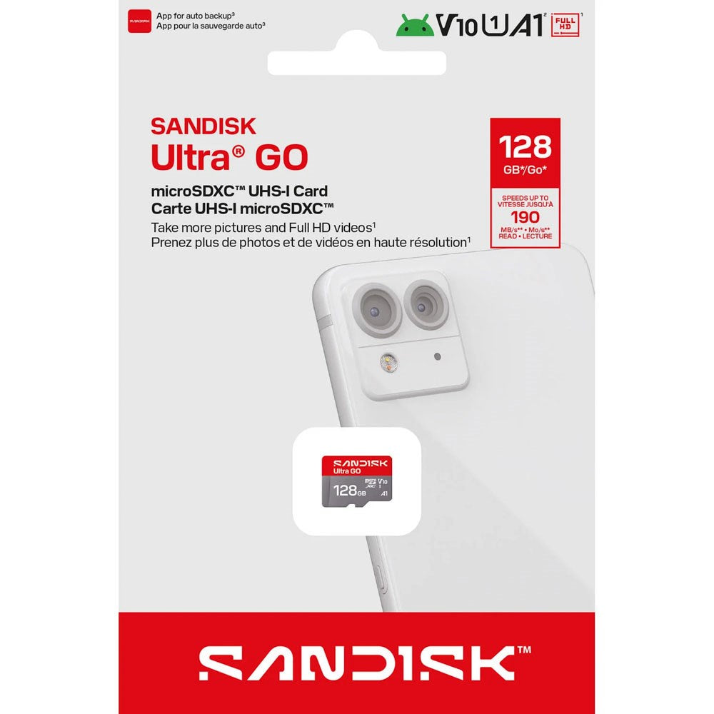 SanDisk Micro SD Ultra Go Hukommelseskort - 128GB - Rød / Grå