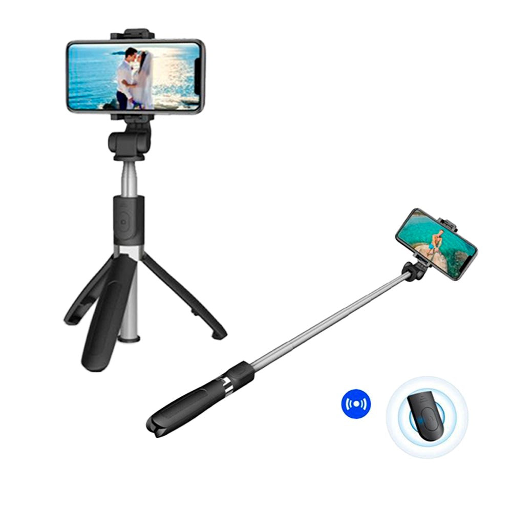 Tech-Protect L01D Trådløs Selfie Stang m. Knapudløser & Tripod - Sort