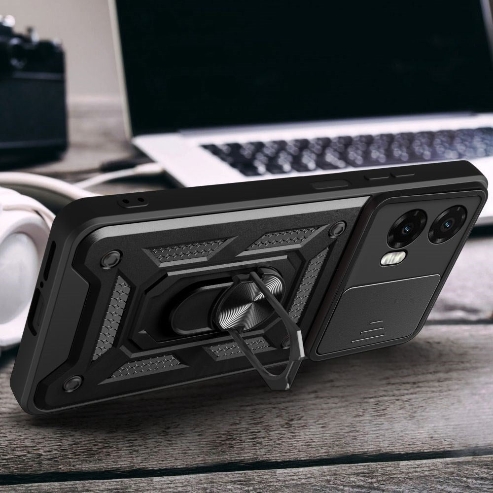 Motorola Moto G35 5G Tech-Protect Camshield m. Magnetisk Fingerring & Ståfunktion - Sort