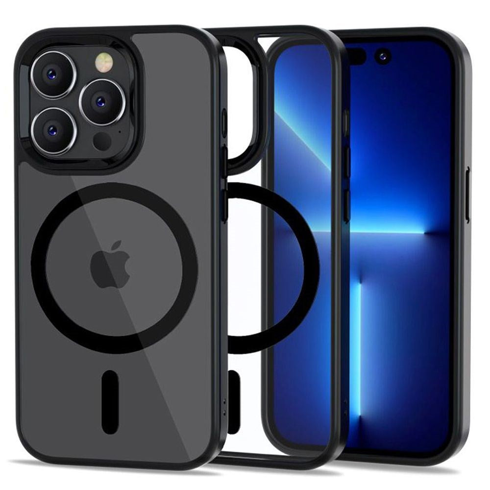 iPhone 14 Pro Max Tech-Protect Magmat Cover - MagSafe Kompatibel - Gennemsigtig / Sort