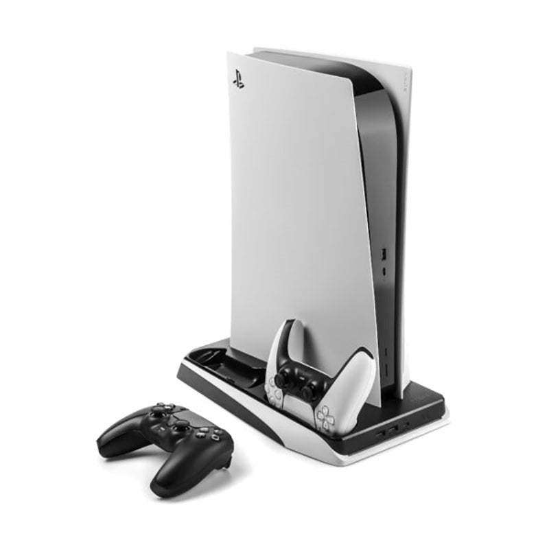 PS5 Stander m. Køling / 2 x USB-A / 2 x PS5 Controller Ladepladser - Sort / Hvid
