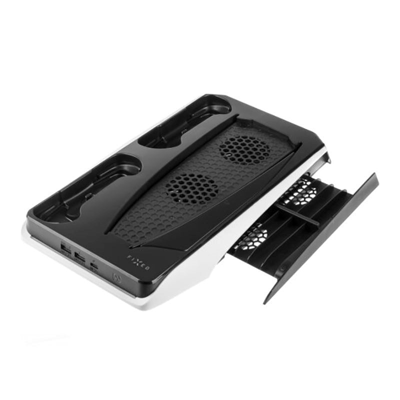 PS5 Stander m. Køling / 2 x USB-A / 2 x PS5 Controller Ladepladser - Sort / Hvid