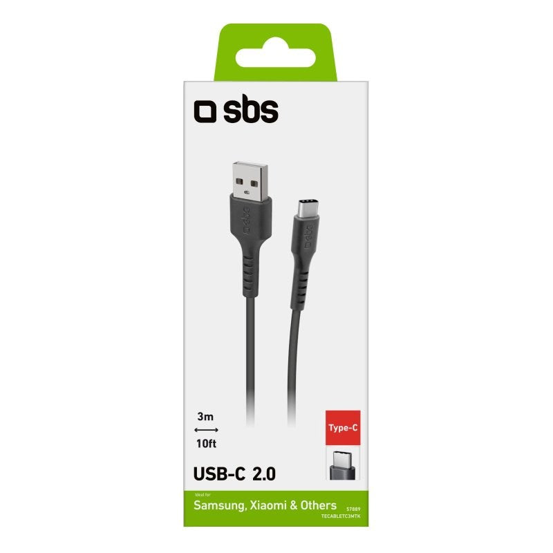 SBS USB-C Kabel - 3 Meter - 480 Mbit/s - Sort