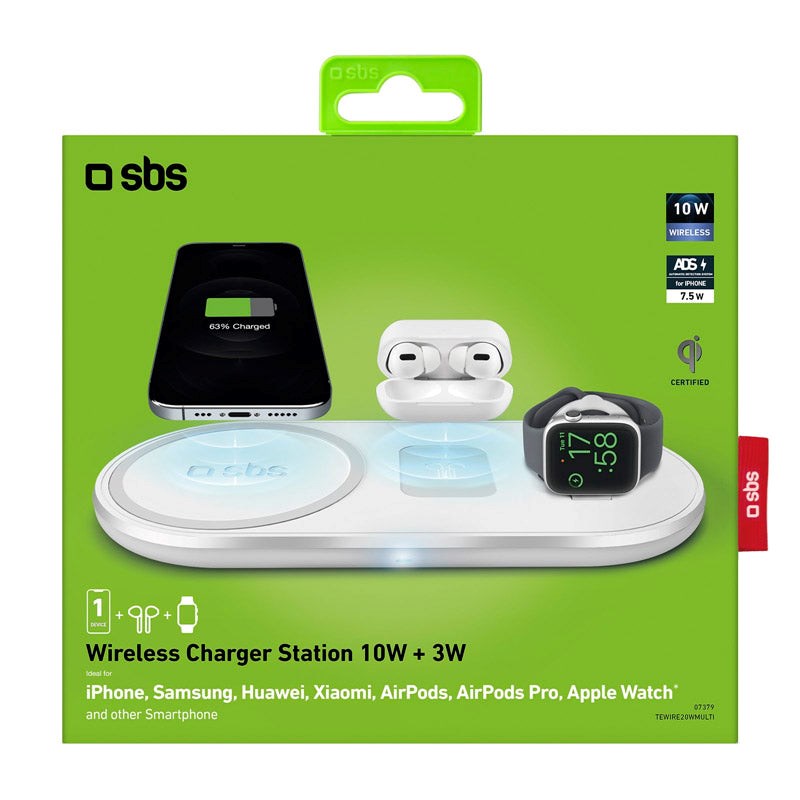 SBS 3 i 1 Trådløs Ladestation 10W - Hvid