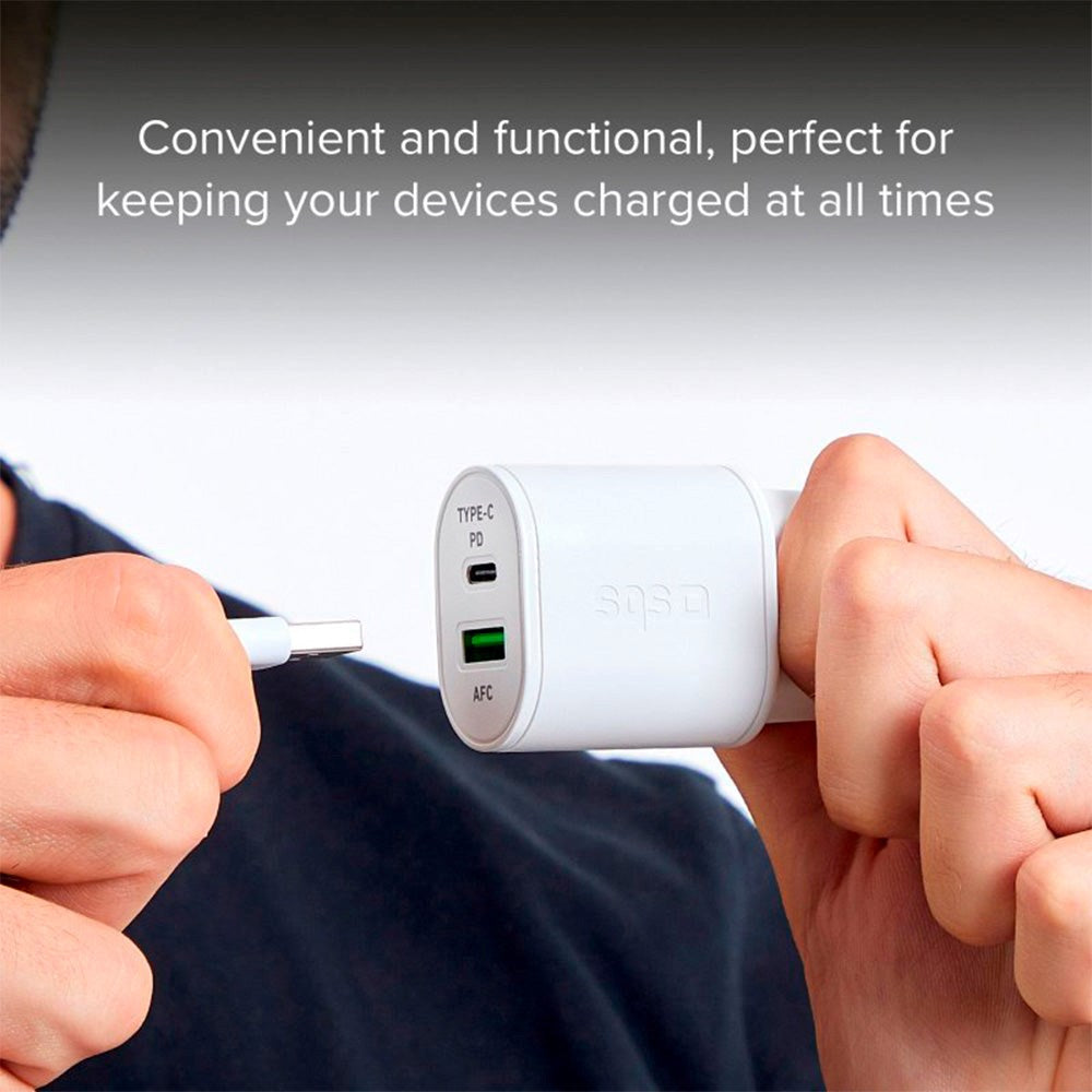 SBS 20W Vægoplader m. USB-C PD & USB-A AFC - Hvid
