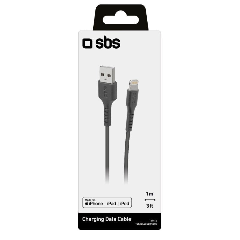 SBS USB-A til Lightning Kabel MFI - 1 Meter - 480 Mbit/s - Sort