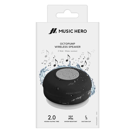 Music Hero Trådløs Bluetooth Højtaler med Sugekop - Sort