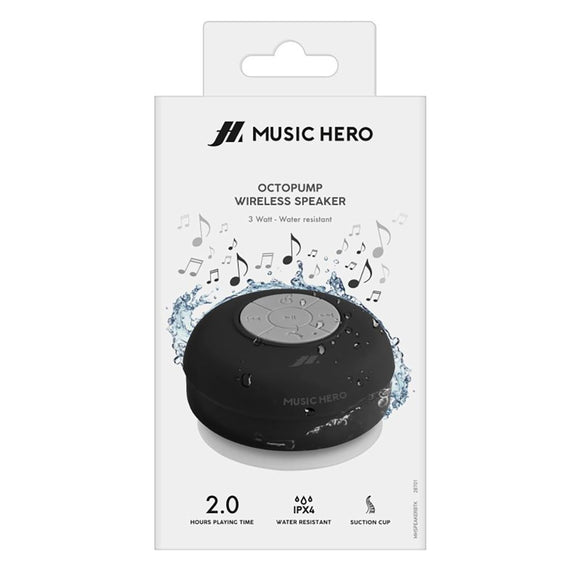 Music Hero Trådløs Bluetooth Højtaler med Sugekop - Sort