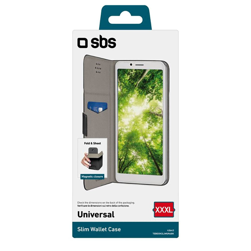 SBS Universal BookSlim Cover m. Kortholder - (Maks. Mobil: 170 x 80 mm) - Sort
