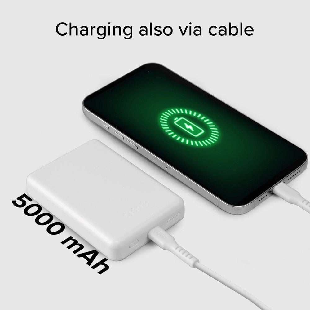 SBS Mag PowerBank 5000 mAh m. USB-C & Trådløs Opladning - Hvid