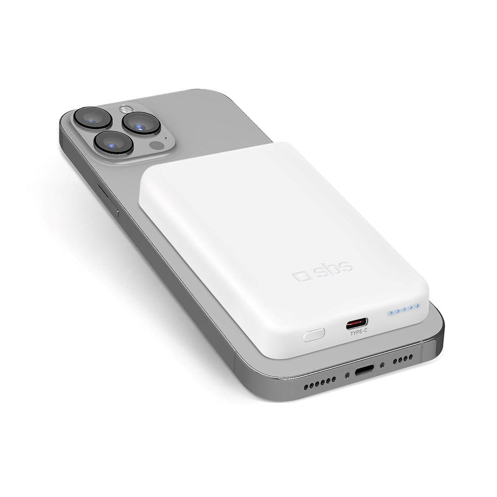 SBS Mag PowerBank 5000 mAh m. USB-C & Trådløs Opladning - Hvid
