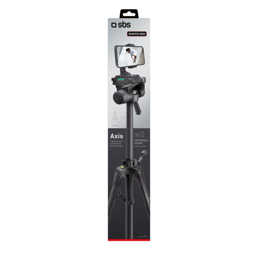 SBS Tripod til Kamera / Smartphones m. Justerbare Teleskopiske Arme - Maks. 137cm - Sort