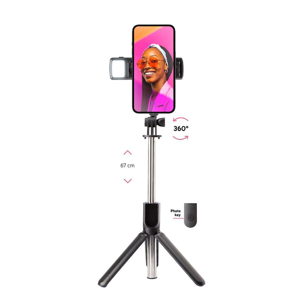 SBS Universal Selfie Stang m. Indbygget LED & Tripod - Max Mobil: 60 - 90mm - Sort