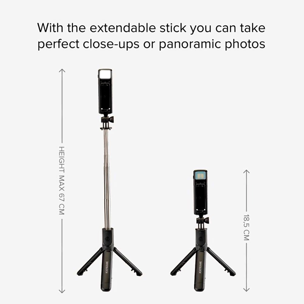 SBS Universal Selfie Stang m. Indbygget LED & Tripod - Max Mobil: 60 - 90mm - Sort